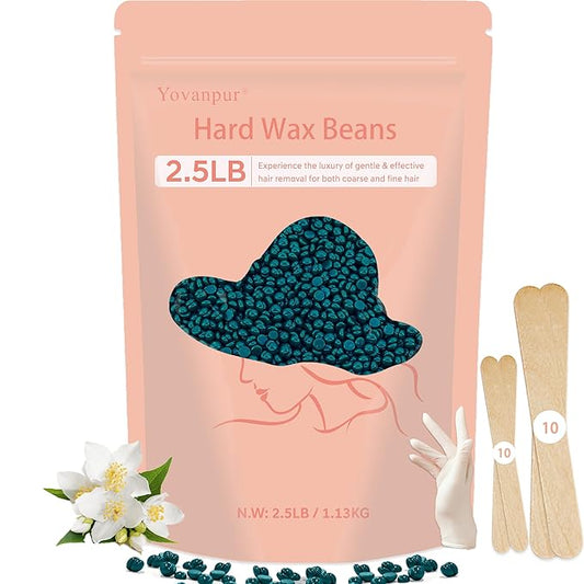 2.5lb Hard Wax Beads For Hair Removal, Yovanpur Waxing Beans for Sensitive Skin, Face, Eyebrows, Bikini, Brazilian, Legs and Full Body Bulk-GlimoraGlow