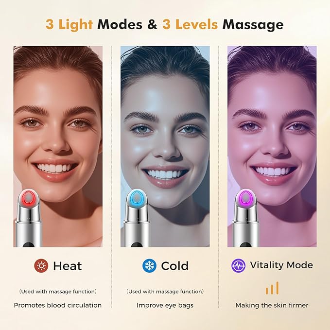 REDLOOK Depuffing Wand - Multi-Mode Cold & Heat Eye with Massager,At Home Face Roller Tool, Beauty Wand for Puffiness Reduction, Dark Circles, and Let The Skin Be Full of Radiance - Silver-GlimoraGlow