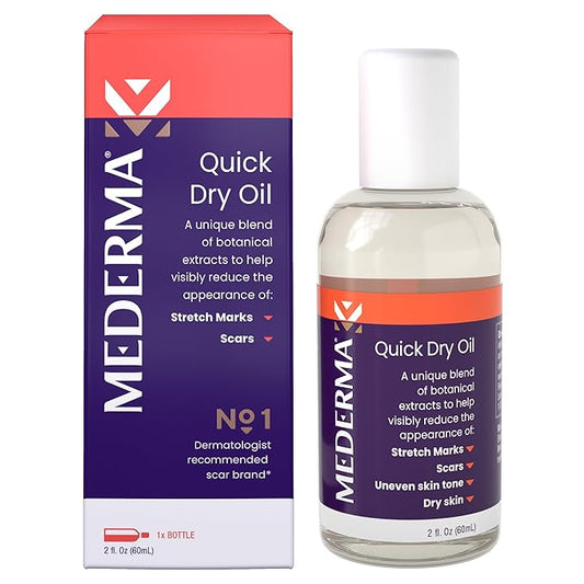 Mederma Quick Dry Oil, Scar and Stretch Mark Treatment, Helps to Improve the Appearance of Scars and Stretch Marks, with Natural Botanical Extracts, Paraben Free, Fast-Absorbing, 2.02oz (60ml)-GlimoraGlow