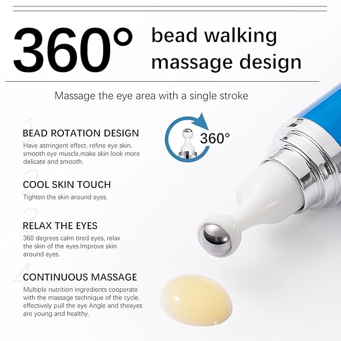 5% Caffeine Eye Serum with 360° Eye Massage Roller Eye Serum for Dark Circles & Relieve Puffiness, Reduce Wrinkles and Fine Lines, Eye Bags, Tighten Lifting Brightening Under Eye Cream-0.5 OZ-GlimoraGlow