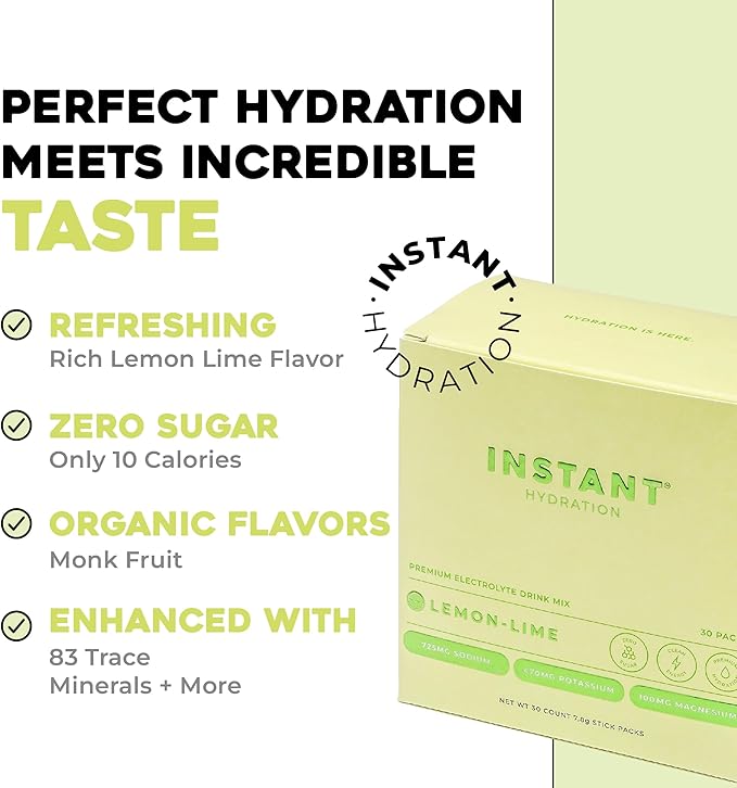 Instant Hydration Electrolytes Powder Packets - Lemon Lime Drink Mix - Zero Sugar - Keto, Vegan, Gluten-Free, Non-GMO - Boost Recovery, Brain Health, Muscle & Tissue Support- 30 Sticks-GlimoraGlow