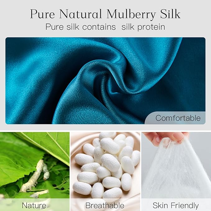 100% Natural Silk Eye Mask for Women Men, Soft Pressureless Cooling Blackout Eye Covers for Sleeping, Large Size Sleep Mask fits All Heads Adjustable, 1PC, Vivid Blue-GlimoraGlow