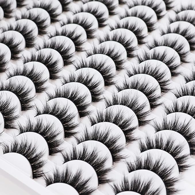 False Eyelashes 48 Pairs Faux Mink Lashes 14mm Wispy Lashes 3D Fluffy Cat Eye Lashes Pack Bulk Wholesale Strip Lashes(style 48-035)-GlimoraGlow