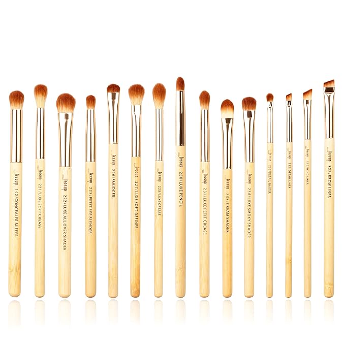 Jessup Eye Makeup Brushes Set, Premium Synthetic Eyeshadow Blending Concealer Eyebrow Eyeliner Brush, 15pcs Labeled Bamboo Make Up Brushes T137-GlimoraGlow