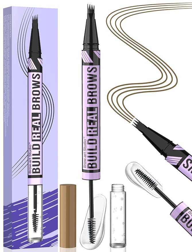 iMethod Eyebrow Pen and Eyebrow Gel - Eyebrow Pencils for Women with 4-Fork-Tip & Brow Gel Clear, Magical 2-in-1 Dual-Ended Brow Pen for Fuller-Looking Defined Brows, Stay All Day, Brown-GlimoraGlow