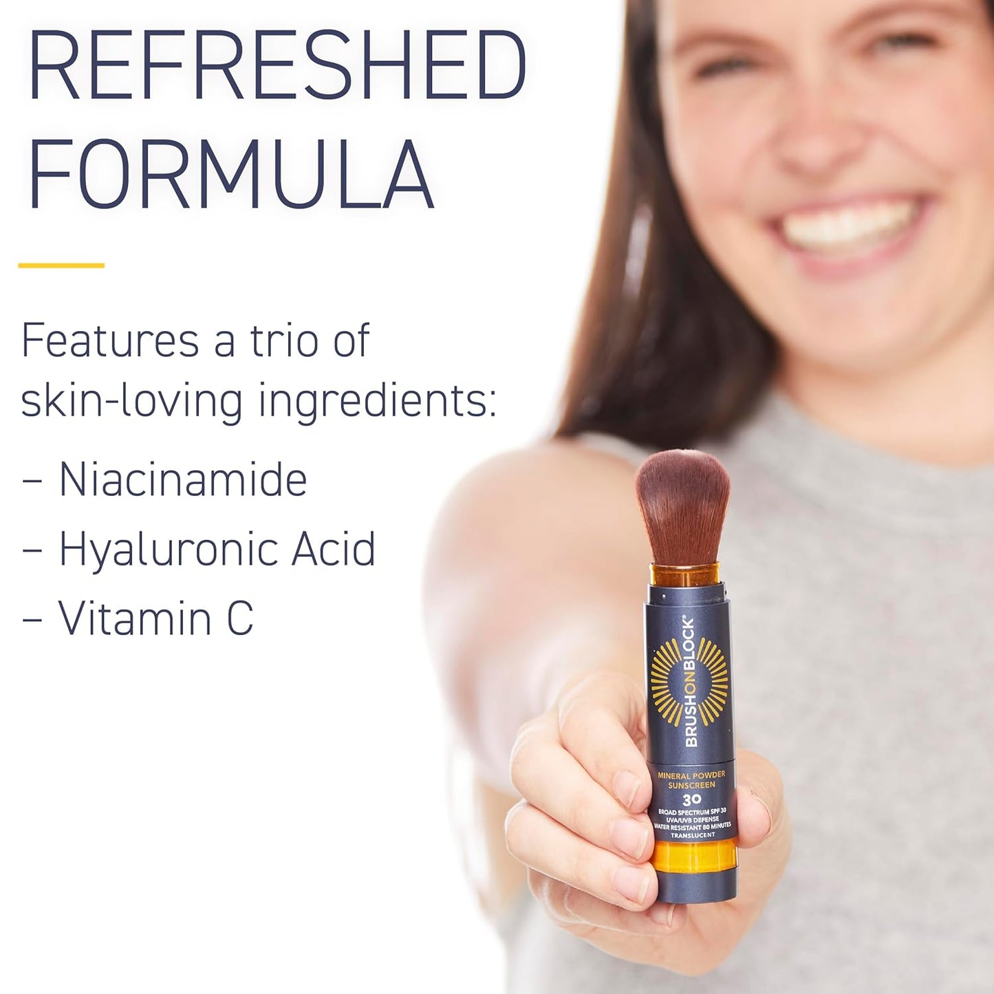 Brush On Block SPF 30 Mineral Powder Sunscreen New Formula, With Niacinamide, Hyaluronic Acid, & Vitamin C, Broad Spectrum, Water Resistant, Translucent, For All Skin Types, Reef Friendly, Mfg in USA-GlimoraGlow