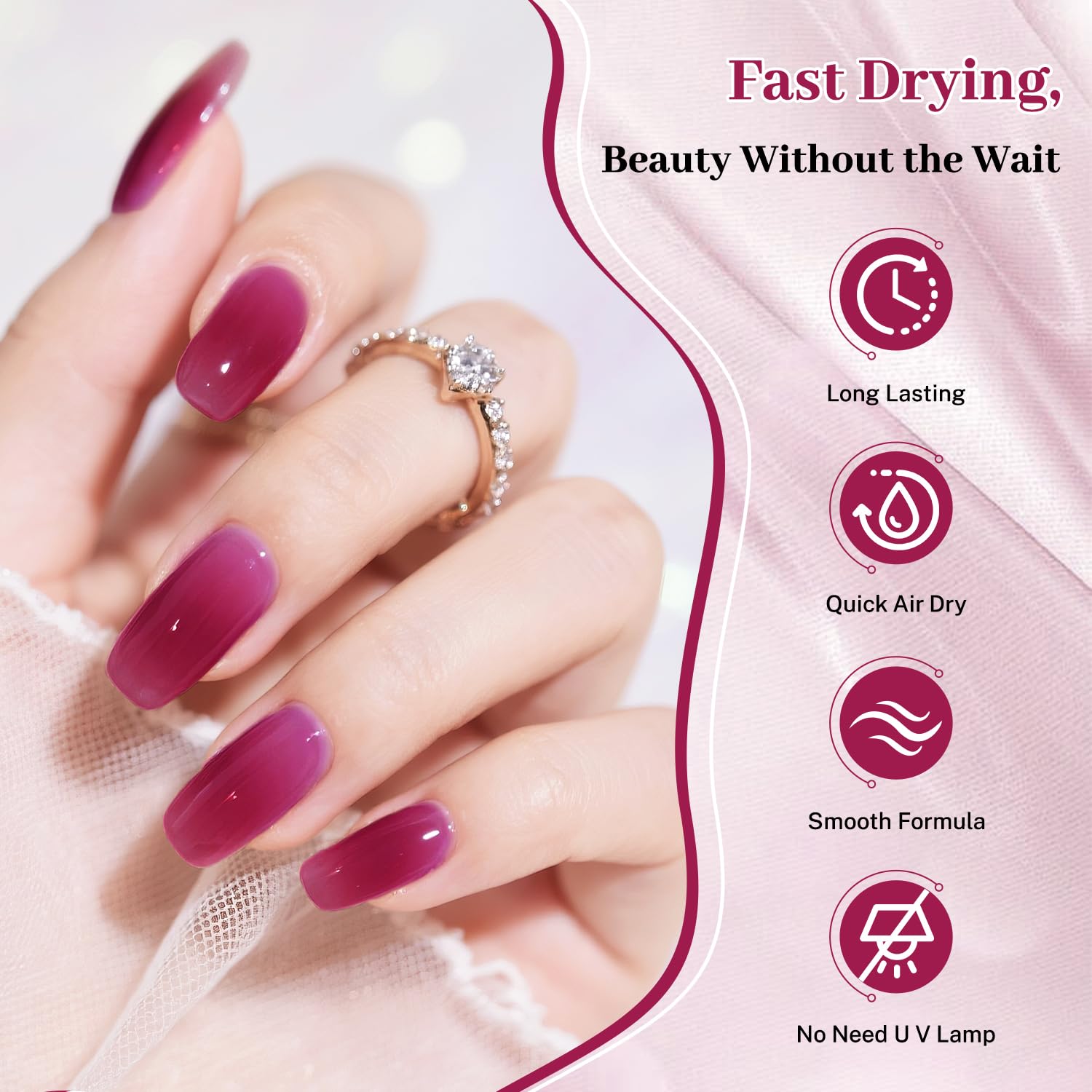 16.5ml Jelly Rose Red Nail Polish Large Volume Quick Dry Nail Polish, Long Lasting Shine, Fingernail Toenail Nail Art DIY Home Travel Nail Art Gift-GlimoraGlow