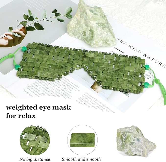 Jade Eye Mask, 2Pcs Large Facial Cooling Mask with 100% Real Jade for Hot & Cold Therapy,Green Jade Facial Eyes Sleeping Mask Relief Eye Cover by LazyGa-GlimoraGlow
