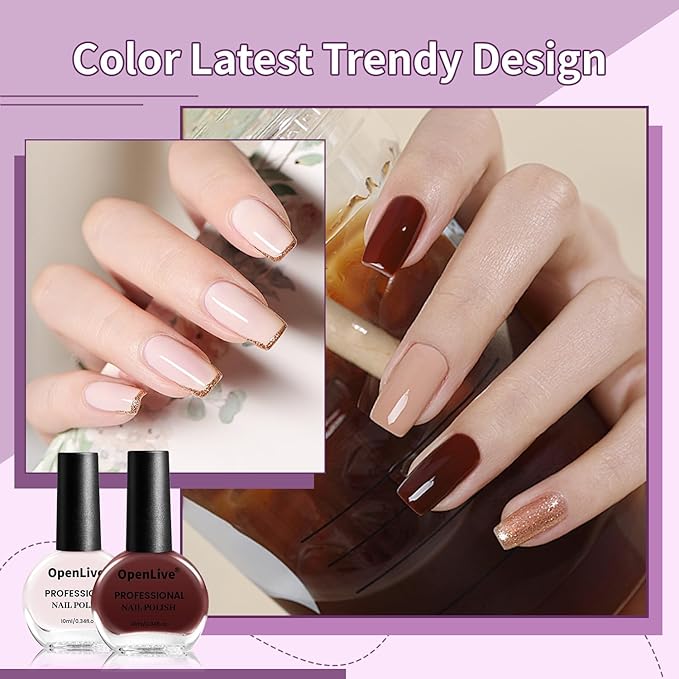 10ml Nude Pink Nail Polish Set 6 Colors Brown Red Purple All Seasons Neutral Color Quick Dry Nail Polish Set for Women Salon DIY Nail Art-GlimoraGlow