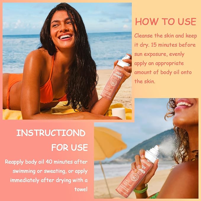 Broad Spectrum SPF 50 Sheer Body Sunscreen Setting Mist Sunscreen Body Glow Oil Spray for Face & Body with Gold Mica Sun-kissed Glow Skin Illuminator Hydrating Non-Greasy (A)-GlimoraGlow