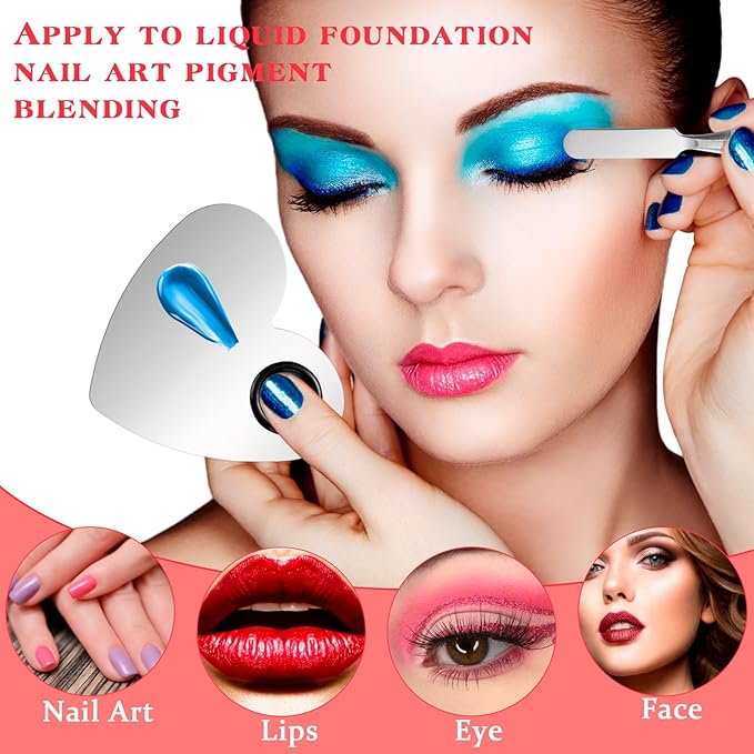2 Pcs Stainless Makeup Mixing Palette,Tool for Mixing Foundation Nail-Art,Palette with A Stick,Storage Bag,Beauty Salon Color Cream Mixing Palette,Makeup Artist,Makeup Enthusiast (Heart Shaped)-GlimoraGlow