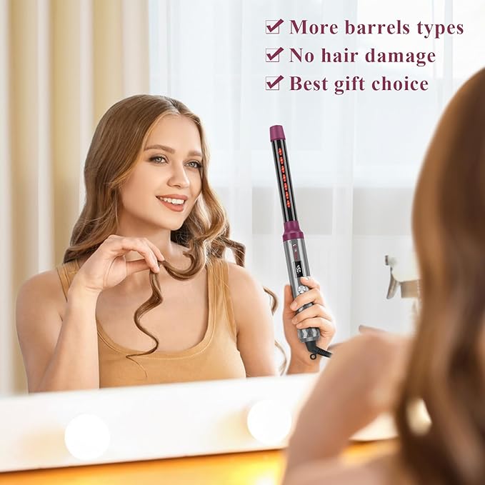 IG INGLAM Curling Iron Wand Set, 8 in-1 Interchangeable Ceramic Barrels with Infrared, Cucurbit, Tapered, Extended, 1in, 1 1/4 in, 3/4in Barrels and Clips-GlimoraGlow