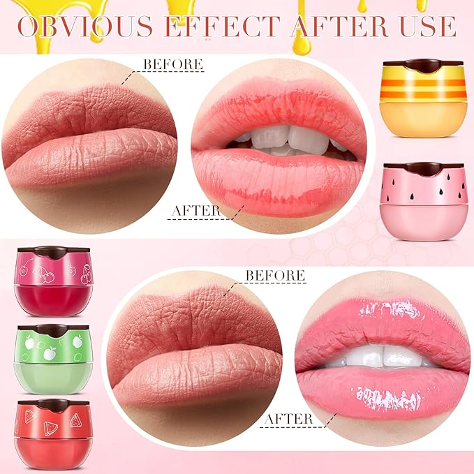 12 Pcs Bee Lip Balm Honey Pot with Brush Propolis Lip Mask Overnight, Moisturizing Hydrating Lip Sleeping Mask Prevention Dry and Cracked(Honey+Strawberry+Watermelon+Apple Lime+Cherry)-GlimoraGlow