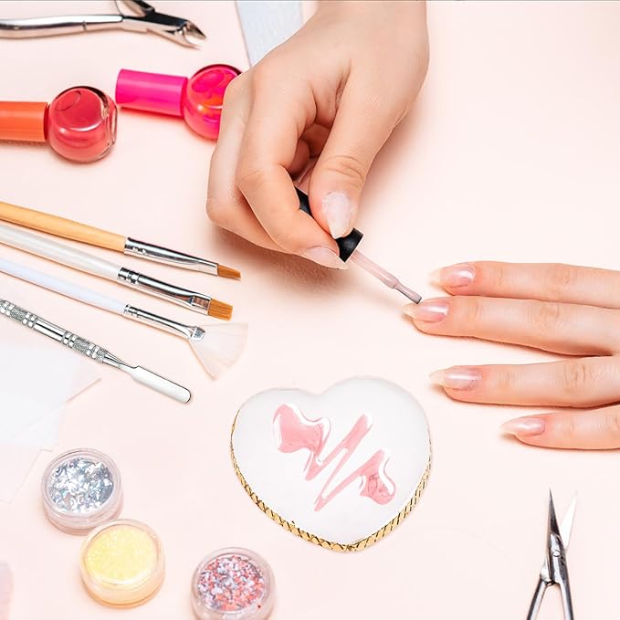 2 Pcs Resin Nail Art Palette and 2 Pcs Nail Brush, Color Palettes Cosmetic Mixing Tools, Nail Polish Palette with Stainless Stirring Rod for Nail Salons and Beginners (White, Pink)-GlimoraGlow