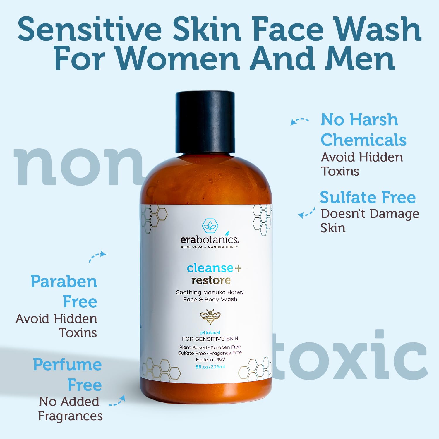 Manuka Honey Face Wash for Women and Men - Sulfate Free Moisturizing Cleanser with Organic Aloe Vera - Soothing Plus Gentle on Dry Skin Facial Cleanser Made in USA - 4oz-GlimoraGlow