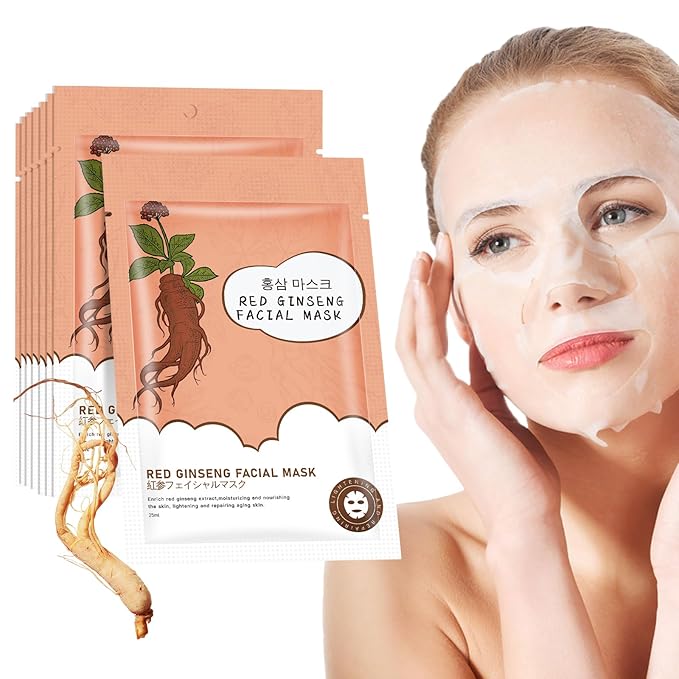 10Pack Sheet Face Masks Skincare for All Skin Types, Moisturizing Hydrating Face Masks Suitable for Sensitive Skin, Red Ginseng Face Masks for Wrinkles, Fine-Lines, Firmness and Elasticity-GlimoraGlow