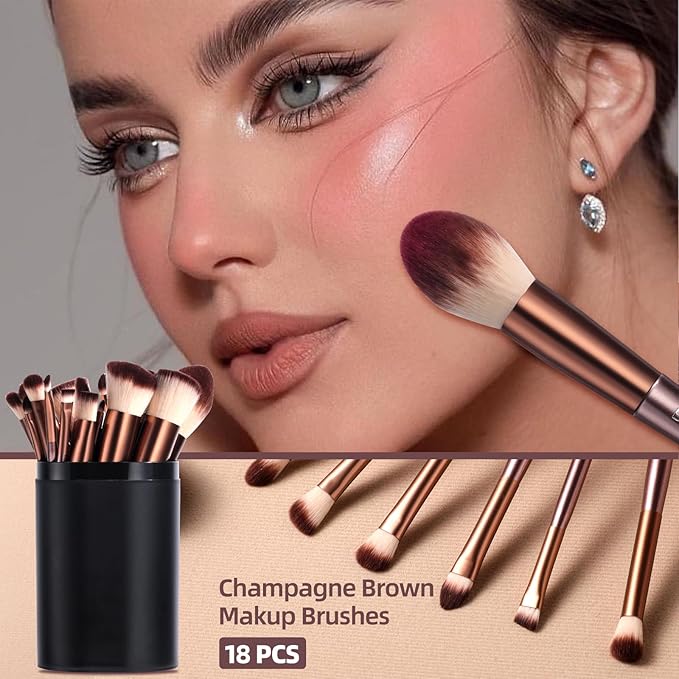 BS-MALL Makeup Brush Set 18 Pcs Premium Synthetic Foundation Powder Concealers Eye shadows Blush Makeup Brushes with black case (B-Brown)-GlimoraGlow