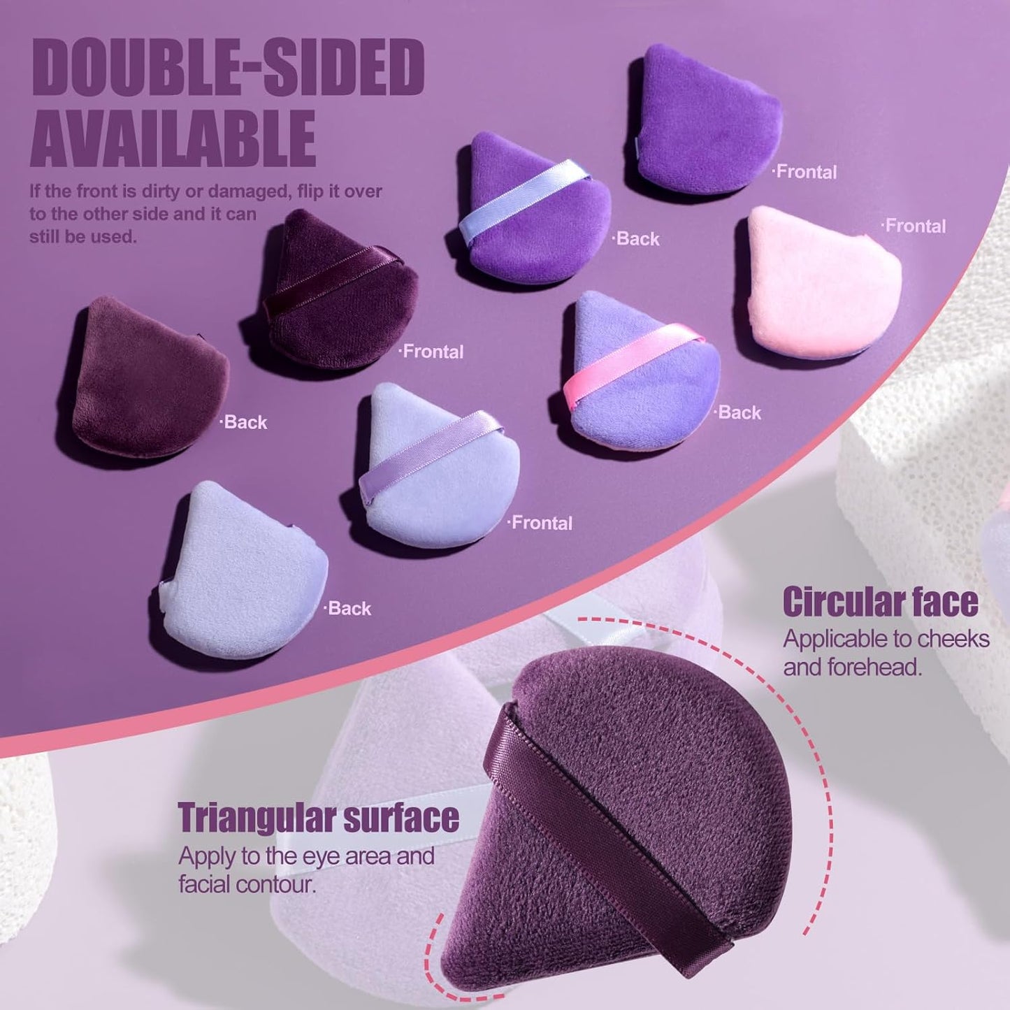 BS-MALL Triangle Puffs, Makeup Sponge Set 20 Pieces, Cosmetic Applicators for Foundation, Powder, Blush Large Pack (Purple)-GlimoraGlow