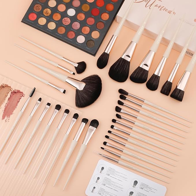 docolor Makeup Brushes Professional 30Pcs Make up Brushes Set Premium Synthetic Kabuki Foundation Blending Brush Face Powder Blush Concealers Eye Shadows Beige-GlimoraGlow