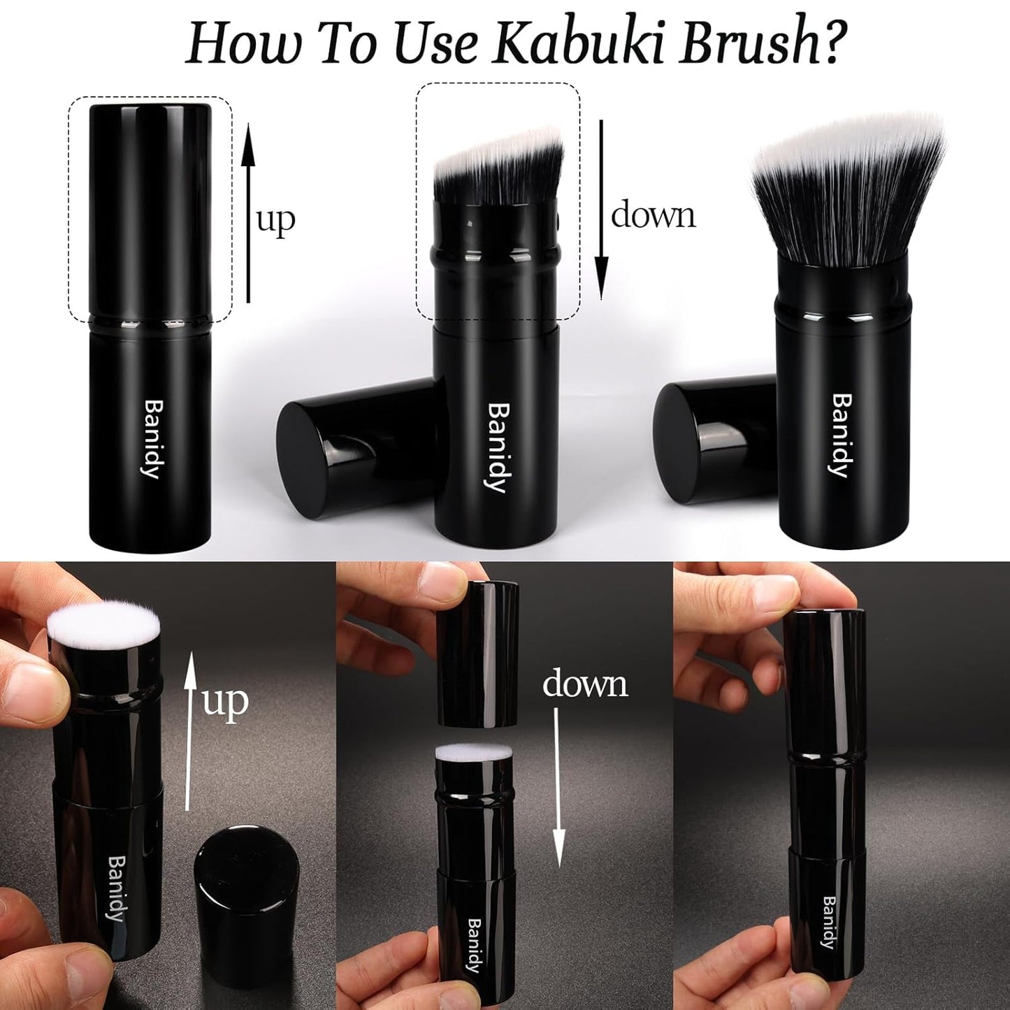 Makeup Brush, Banidy Retractable Kabuki Brush Foundation Brush for Powder Blush, Bronzer, Buffing, Liquid, Cream-GlimoraGlow