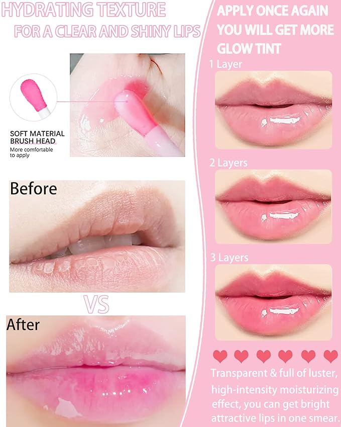 Hydrating Plumping Lip Glow Oil,Shine Tinted Lip Gloss,Glow Reviver Lip Oil,Long Lasting Moisturizing Clear Lip Plumper Oil Tint for Lip Care Dry Lips,Women's Day Makeup Gift ( (#007 Raspberry Red)-GlimoraGlow