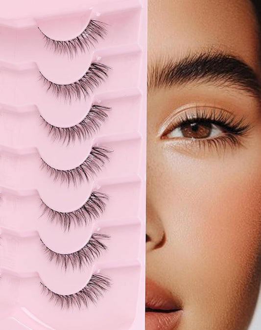 Short Cat Eye Lashes Clear Band False Eyelashes Wispy Natural Look Flared Strip Eyelash Soft Fluffy Lashe Pack 7 Pairs SF-10-GlimoraGlow