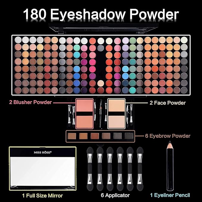 190 Colors Cosmetic Make up Piano Box Set,Combination with Eyeshadow /Facial Blusher /Eyebrow Powder /Eyeliner Pencil /Mirror,All-in-1 Makeup Gift Set (Color A)-GlimoraGlow