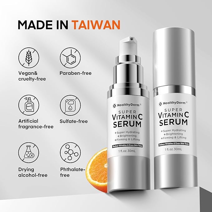 Super Vitamin C Serum for Women Over 70: Niacinamide, Vitamin C, Hyaluronic Acid, Peptides, Vitamin E, Caffeine, Bakuchiol, Hydrating, Lifting, Face Wrinkle & Age Spots Reduction-GlimoraGlow