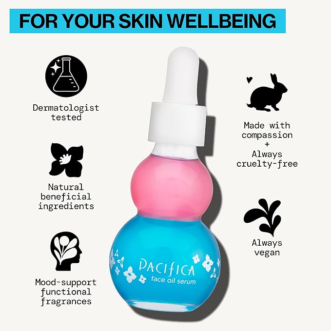 Pacifica Face Oil Serum - Flower Fix Bi-Phase Hydrating Skin Barrier - w/Hyaluronic Acid & Natural Botanical Ingredients - for Dry Sensitive Skin Vegan & Cruelty-Free Dermatologist Approved-GlimoraGlow
