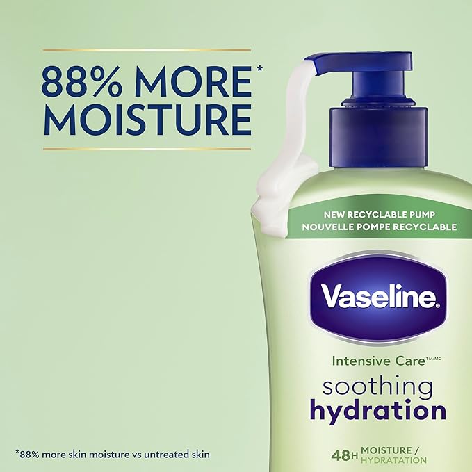 Vaseline Intensive Care Body Lotion for Dry Skin Soothing Hydration Lotion Made with Ultra-Hydrating Lipids + 1% Aloe Vera Extract to Refresh Dehydrated Skin 20.3 oz, Pack of 3 (packaging May Vary)-GlimoraGlow