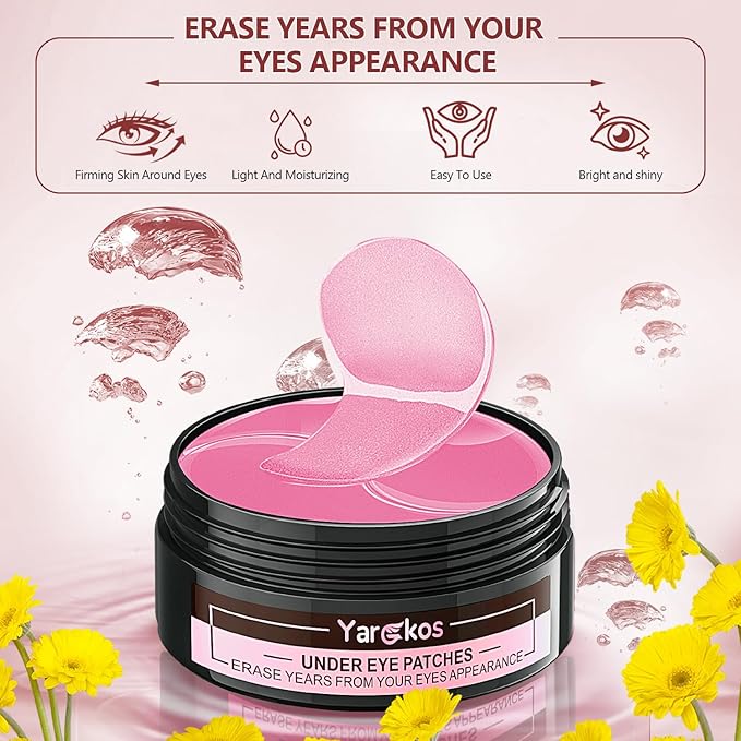 2 Packs 60 Pcs Under Eye Patches, 24K Gold+Pink, 30 Pairs Women Undereye Mask for Puffy Eyes Dark Circles Treatment, Men Collagen Gel Pads Hydrating for Eye Bags Puffiness Wrinkle, Beauty Skin Care-GlimoraGlow