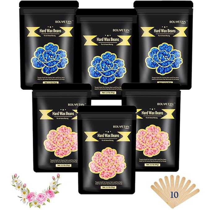 1.3Lb/21oz Wax Beads for Brazilian, Eyebrow, Face, Bikini, Legs, Arms Waxing - 6 Packs with 10 Wax Spatulas for Women and Men-GlimoraGlow