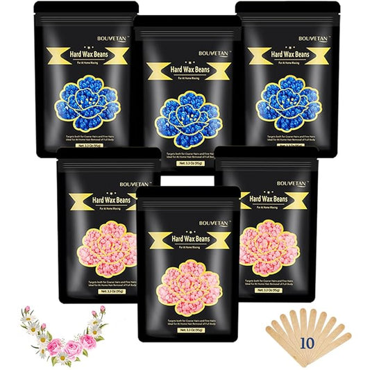 1.3Lb/21oz Wax Beads for Brazilian, Eyebrow, Face, Bikini, Legs, Arms Waxing - 6 Packs with 10 Wax Spatulas for Women and Men-GlimoraGlow