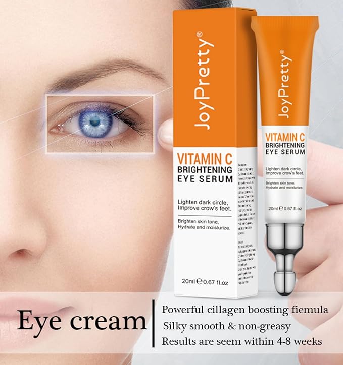 New JoyPretty Vitamin C Brightening Eye Serum,Eye cream,Anti Aging Serum with Vitamin C, Niacinamide and Hyaluronic Acid,Remove for Dark Circles Puffiness Under Eye Bags Fine Line Crow's Feet (3)-GlimoraGlow
