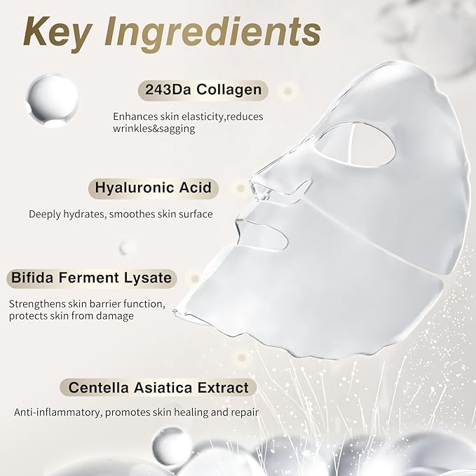 ISTON 6 Pack Bio-Collagen Real Deep Anti Wrinkle Lifting Mask,Overnight Hydrating Face Mask for All Skin Types -Pore Minimizing,Elasticity Enhancing,Firming,Moisturizing-GlimoraGlow