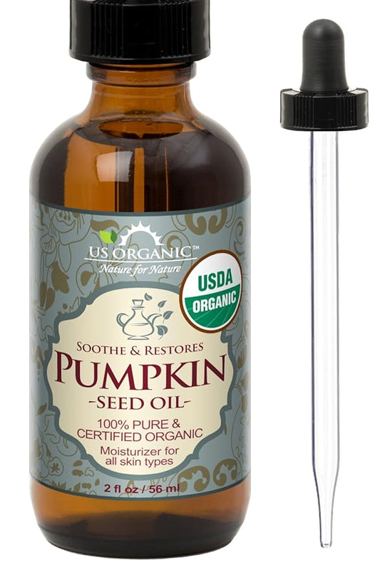 US Organic Pumpkin Seed Oil, USDA Certified Organic, Pure, Natural, Cold Pressed Virgin, Unrefined in Amber Glass Bottle w/Glass Eyedropper (Small (2 oz, 56 ml))-GlimoraGlow