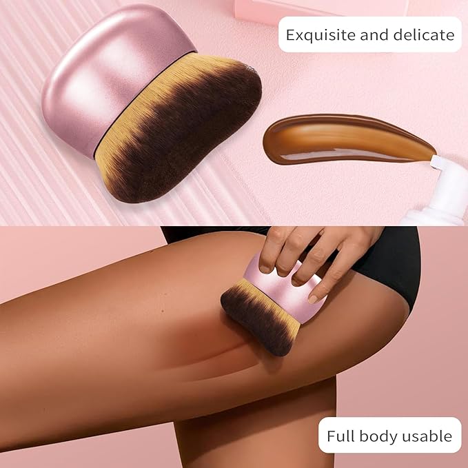 Extra Large Body Makeup Brush For Self Tanner,Leg Makeup &Bronzer Blend,75 mm Wide-headed Kabuki Brush Provides More Even& Pretty Application, Sunscreen Face&Back Makeup Brush,Wet&Dry Use-Matte (Gold)-GlimoraGlow