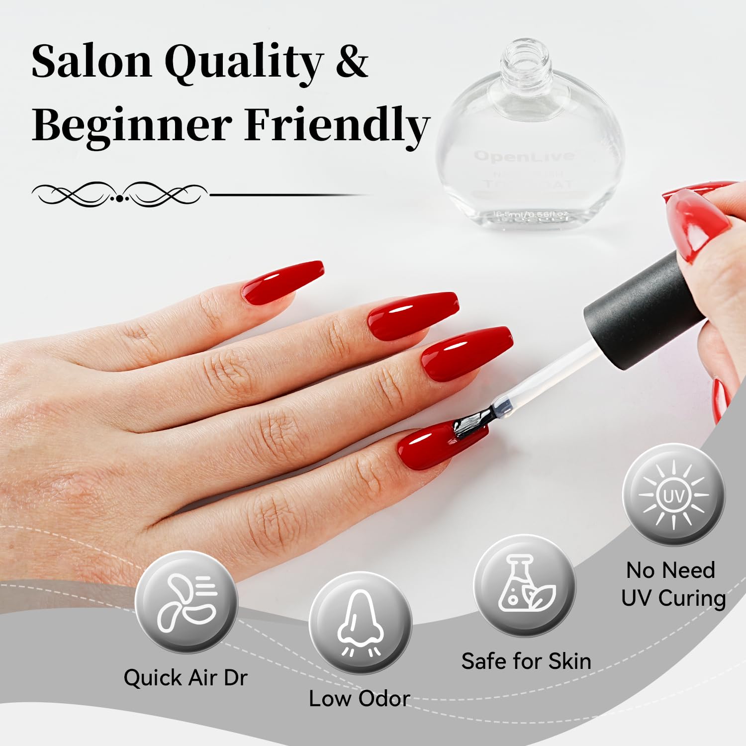 16.5ml Top Coat Clear Nail Polish, Quick Dry High Gloss Shine Large Volume Top Coat, Long Wear and Scratch Resistant for Women Salon DIY Nail Art-GlimoraGlow