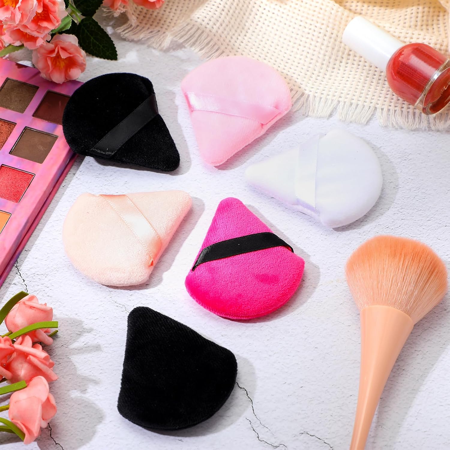 Meanplan 100 Pcs Powder Puff Face Soft Makeup Sponge Triangle Powder Puffs for Loose Velour Cosmetic Foundation Wet Dry Sponge Makeup Tools(Vivid Colors)-GlimoraGlow