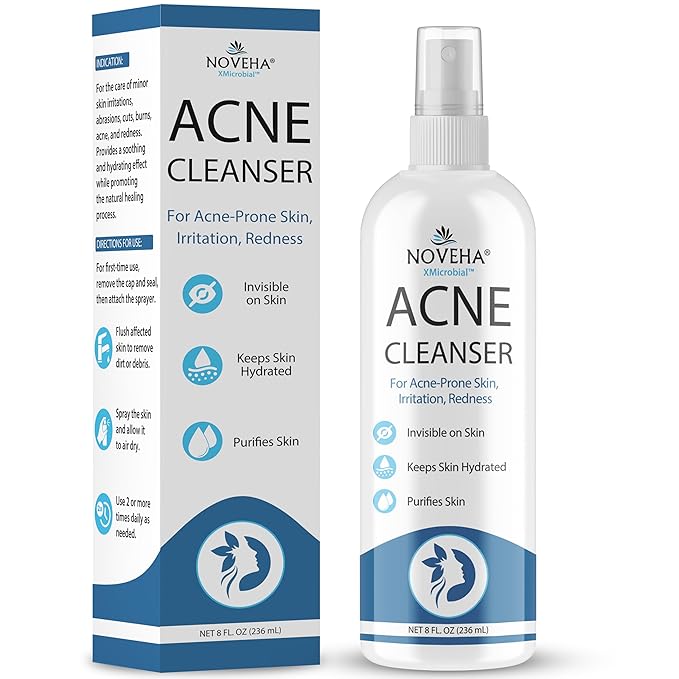 NOVEHA Facial Cleanser For Acne - Hypochlorous Acid Spray - Irritation, Redness & Breakouts Relief - Ideal for Active Teenage & Adult Athletes Post-Workout - Safe for Multiple Daily Uses - 8 oz-GlimoraGlow