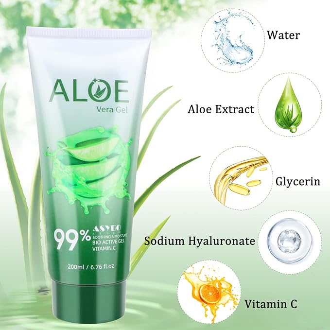 200x2 ML Aloe Vera Gel – 99% Organic Pure Aloe Vera Hydrating Face & Body Moisturizer, Natural Aloe Cream for Dry Skin, Sunburn, Acne, Soothing & Moisturizing-GlimoraGlow