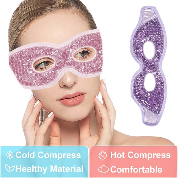 Jakuva 2PCS Cooling Eye Mask Sleeping Mask, Ice Eye Mask & Cold Eye Packs & Heat Cold Compress Pack Eye Spa Pad for Puffy Eyes,Puffiness,Headache,Stress Relief (Pink&Purple)-GlimoraGlow