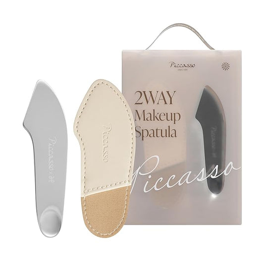 Piccasso 2-Way Makeup Spatula – Professional Foundation & Skin Care Spatula for Face, Dual-Ended Stainless Steel Tool for Precise and Hygienic Application, Includes Leather Case-GlimoraGlow