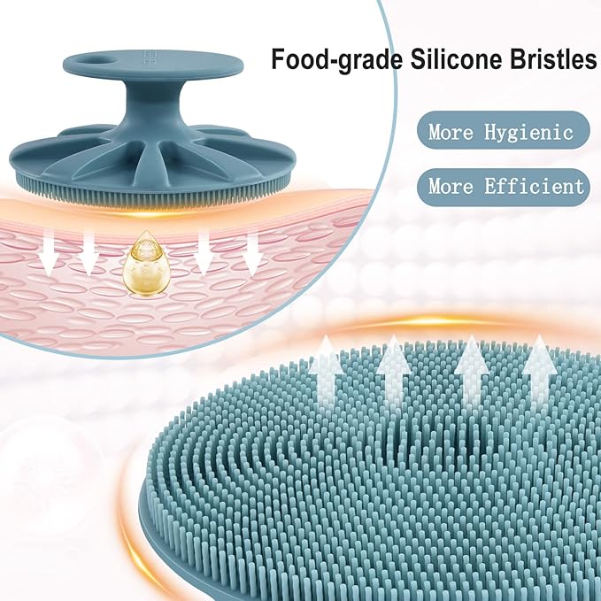 INNERNEED Silicone Face Scrubber, Exfoliating Brush Manual Handheld Facial Cleansing Brush Blackhead Remover, Food-Grade Soft Bristles (Dark Green+Pink)-GlimoraGlow