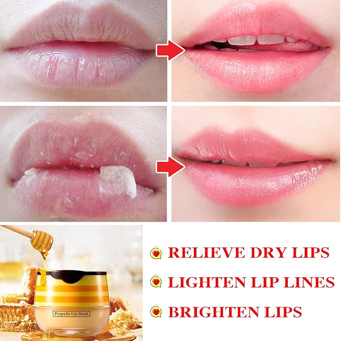 1PCS Bee Lip Balm Honey Pot,Honey Sleeping Lip Mask Bee Lip Balm with Applicator,Natural Moisturizing & Prevention Dry and Cracked Lip Scrubs Exfoliator-GlimoraGlow