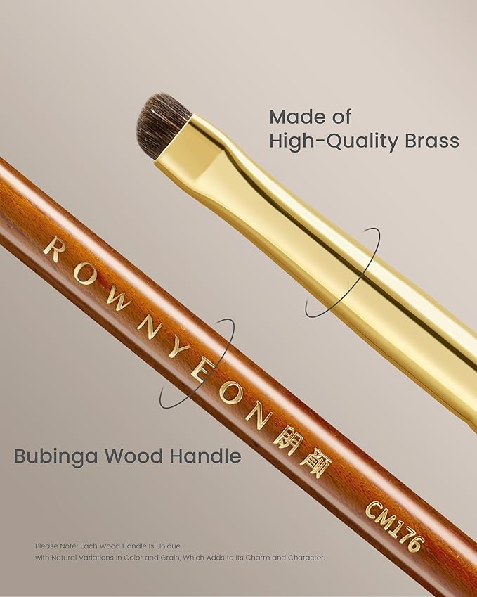 Desert Oak Series Soft-Angle Eyeshadow Brush - Curved Edge Pony Hair for Crease & Lash Lines, Bubinga Handle (CM 176)-GlimoraGlow