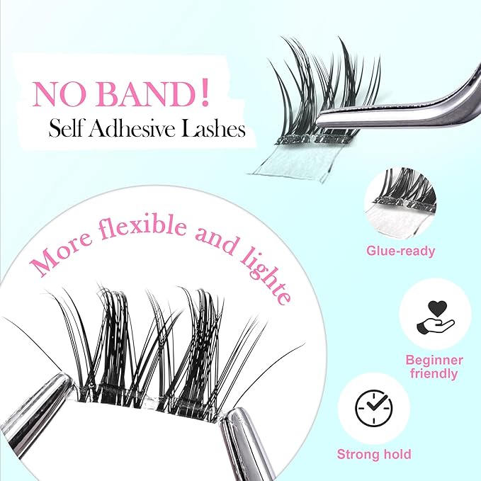 GAQQI Self Adhesive Eyelashes Clusters, No Glue Lash Clusters 10-16mm Dense & Volume Spiky Cluster Lashes, No Band Press On Lashes, More Comfortable & Stronger Hold (Twin）-GlimoraGlow