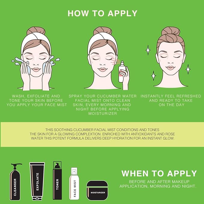 | Face & Body Mist Spray - Soothing Cucumber Water With Moisturizing Hyaluronic Acid | Instant Soothing, Cooling, Conditioning | 8 FL OZ-GlimoraGlow