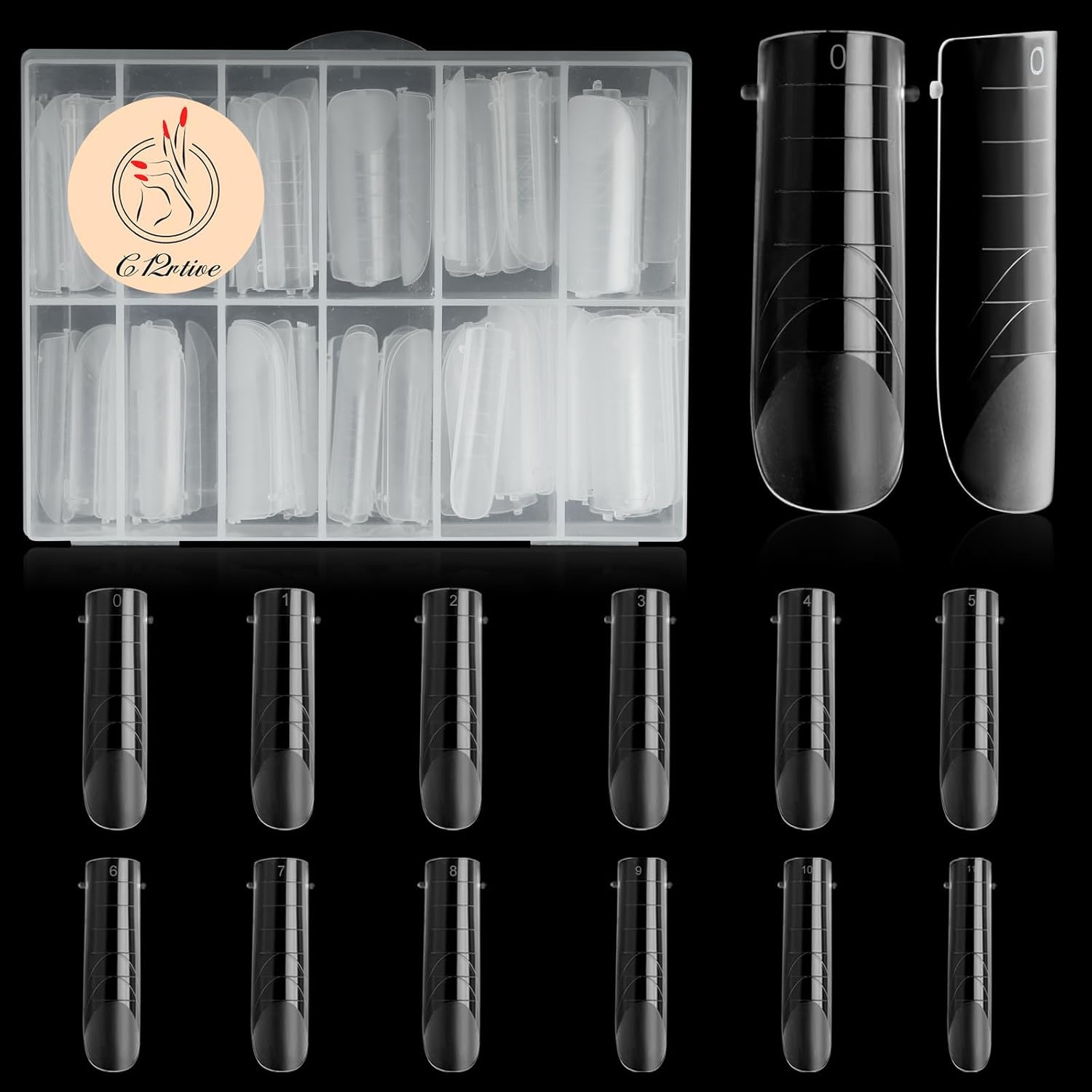 120 Pcs Dual Nail Forms,Matte Square & C-Curved Extension Poly Nail Gel Nail Molds 12 Sizes for Gel Glue, Full Cover Nail Art Design Salon & DIY-GlimoraGlow