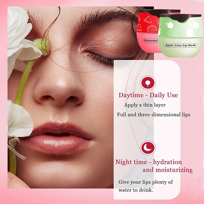 2 PCS Lip Balm Honey Pot, Apple Lime & Watermelem Lip Mask Vitamin E & Moisturizing Propolis Sleeping Lip Mask Prevention Dry and Cracked Lip Scrubs Exfoliator, Christmas Gifts-GlimoraGlow